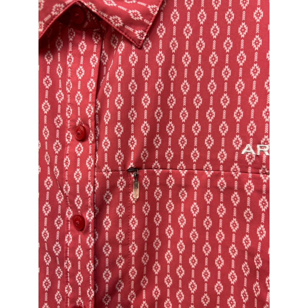 Ariat Shirt Womens Large Red Southwestern AriatTEK Performance Western Button Up - Picture 6 of 11